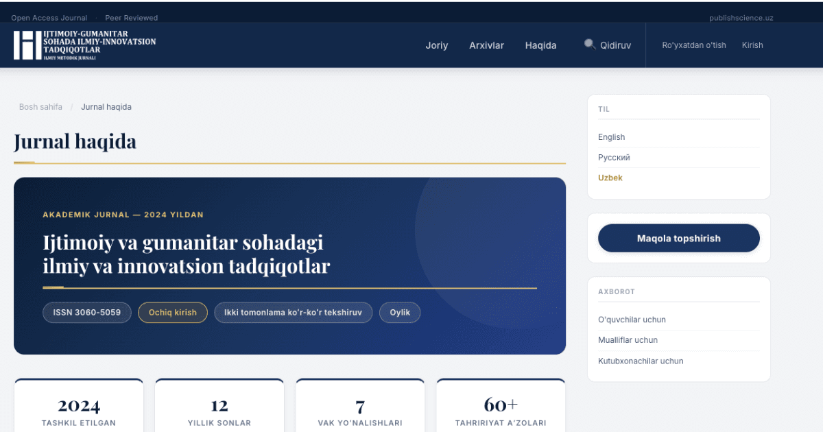 Ijtimoiy-gumanitar sohada ilmiy-innovatsion tadqiqotlar