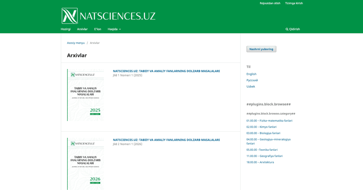 “Natsciences.uz: Tabiiy va amaliy fanlarning dolzarb masalalari ilmiy-amaliy elektron jurnal