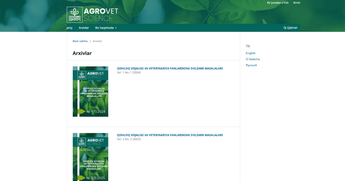 Agrovetscience.uz- Qishloq xoʻjaligi va veterinariya fanlarining dolzarb masalalar